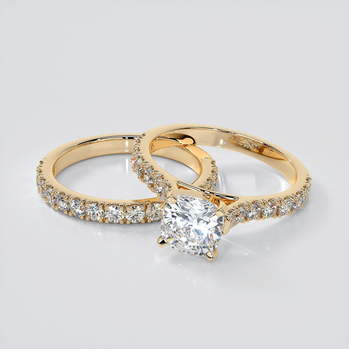 Lab grown Diamond Cushion Cut Cathedral Scallop Style Engagement Ring With Accents