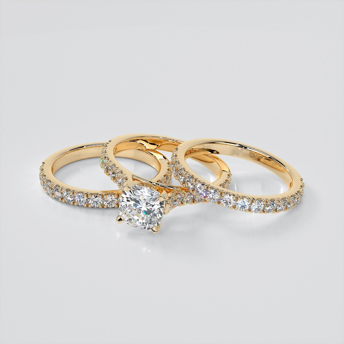 Lab grown Diamond Cushion Cut Cathedral Scallop Style Engagement Ring With Accents