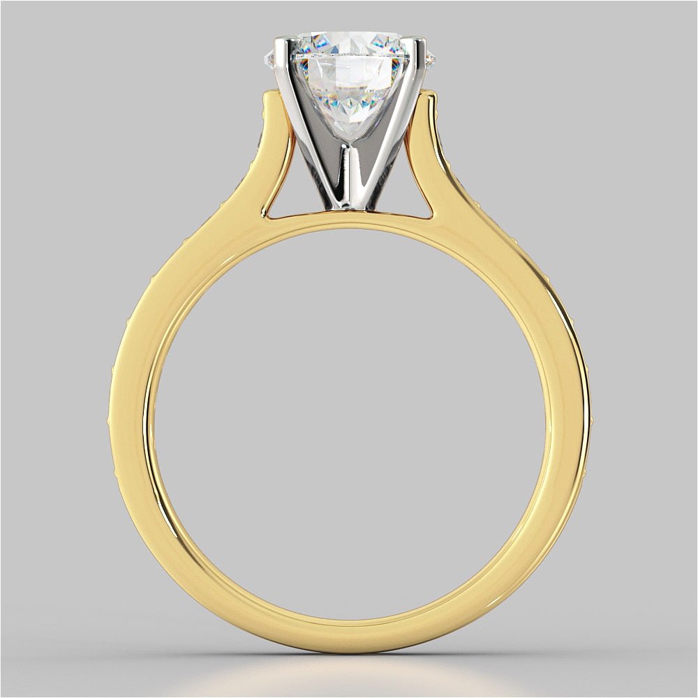 Lab Grown Diamond Round Cut Cathedral Style Channel Engagement Ring With Accents