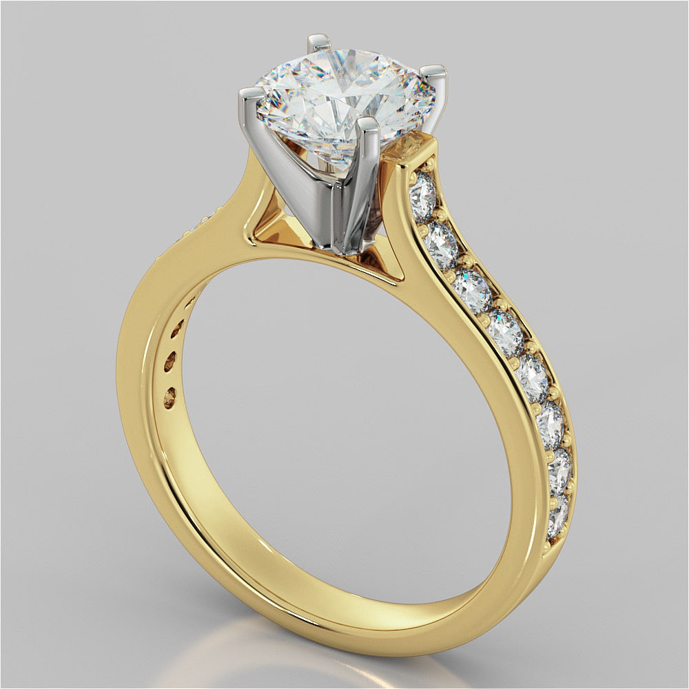 Lab Grown Diamond Round Cut Cathedral Style Channel Engagement Ring With Accents