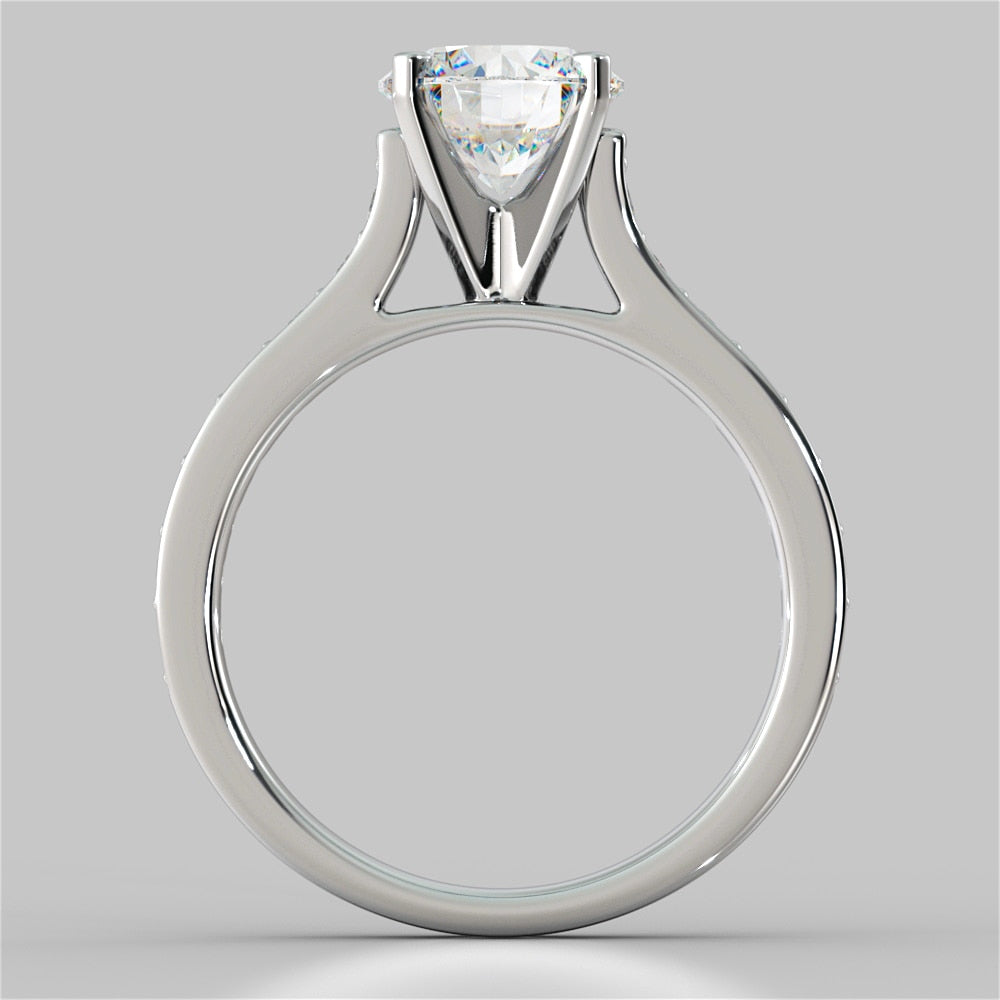 Lab Grown Diamond Round Cut Cathedral Style Channel Engagement Ring With Accents