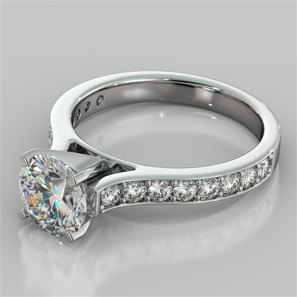 Lab Grown Diamond Round Cut Cathedral Style Channel Engagement Ring With Accents