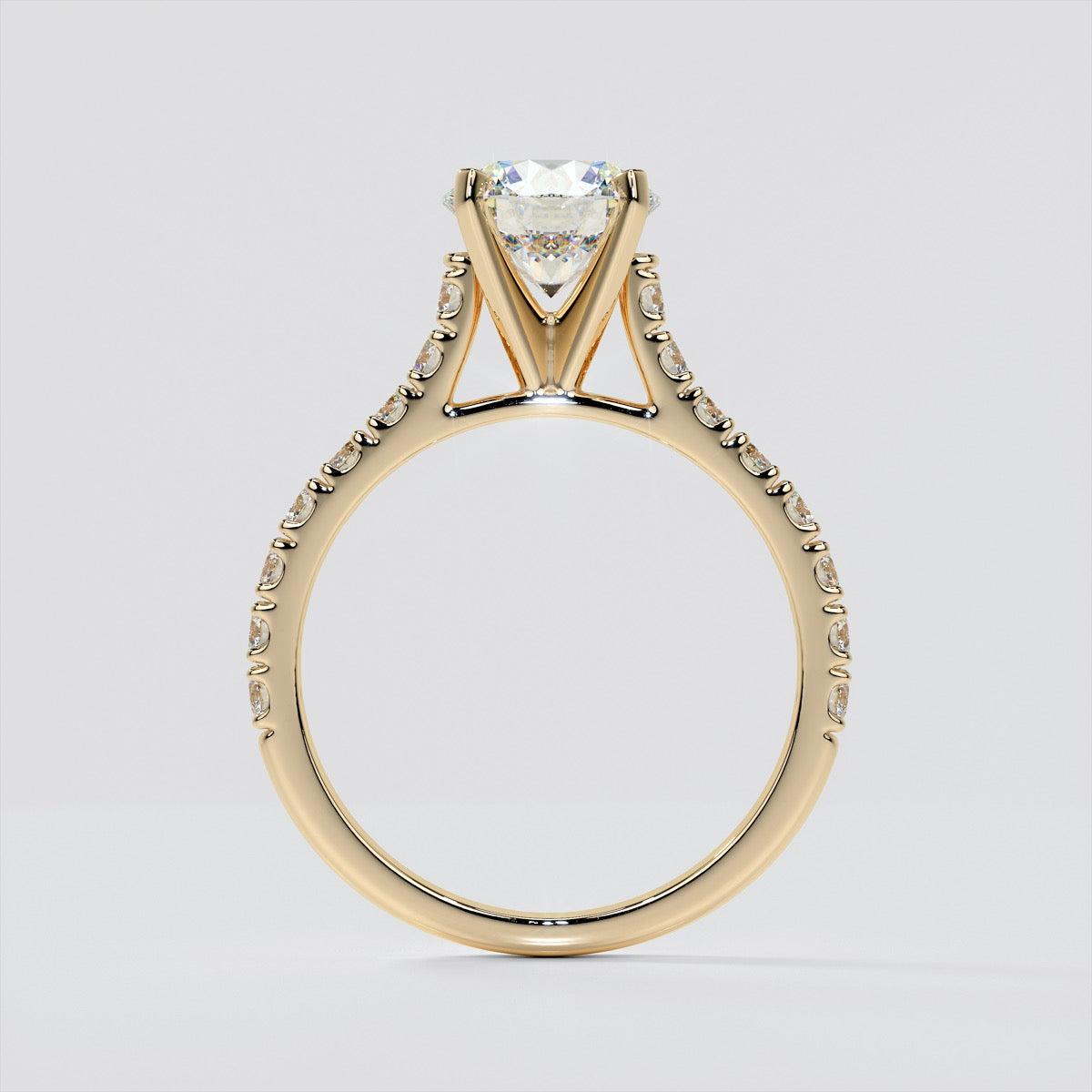 Lab Grown Diamond Round Cut Cathedral Scallop Style Engagement Ring With Accents