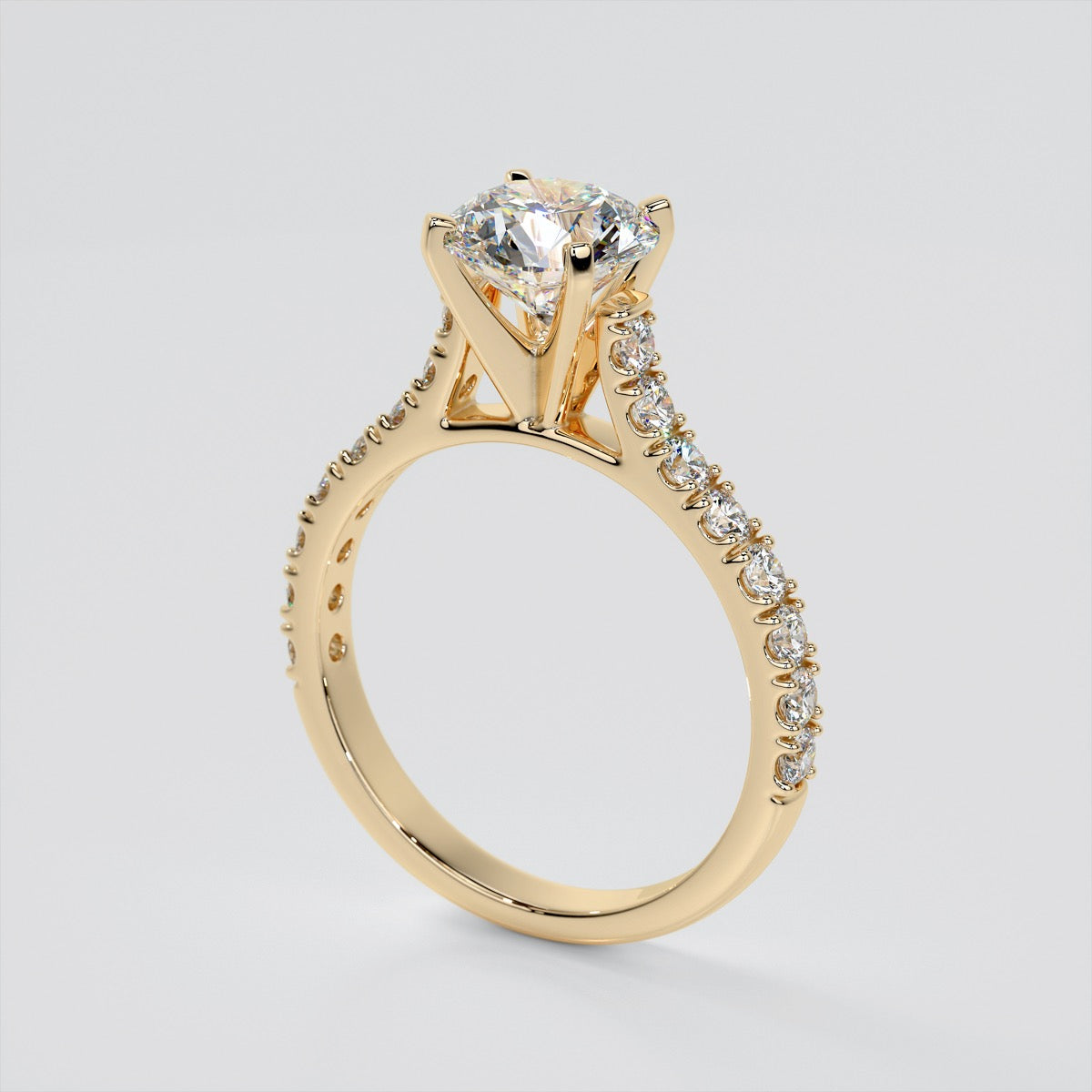 Lab Grown Diamond Round Cut Cathedral Scallop Style Engagement Ring With Accents