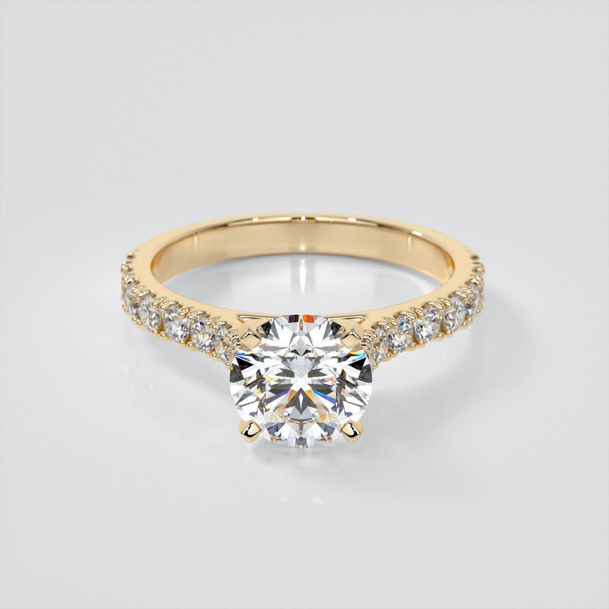 Lab Grown Diamond Round Cut Cathedral Scallop Style Engagement Ring With Accents