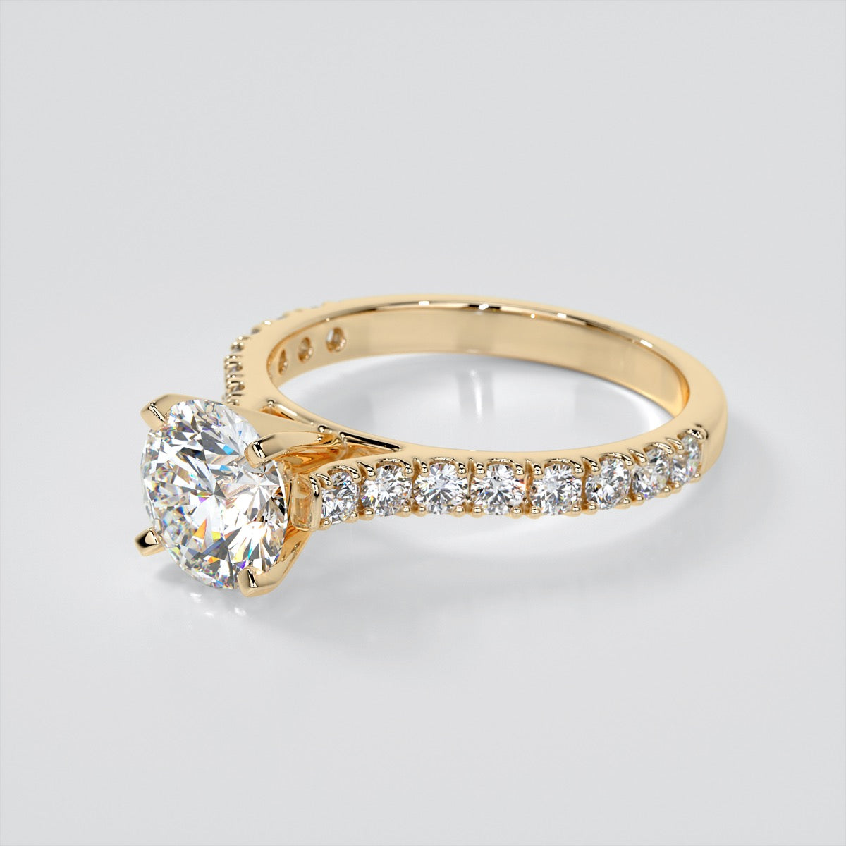 Lab Grown Diamond Round Cut Cathedral Scallop Style Engagement Ring With Accents