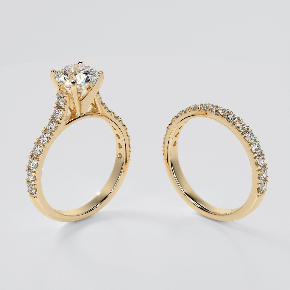 Lab Grown Diamond Round Cut Cathedral Scallop Style Engagement Ring With Accents