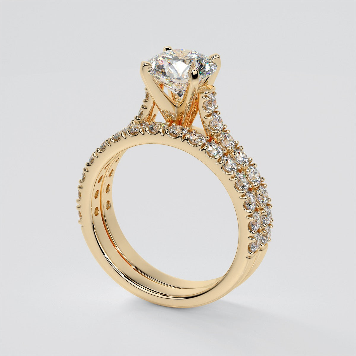 Lab Grown Diamond Round Cut Cathedral Scallop Style Engagement Ring With Accents