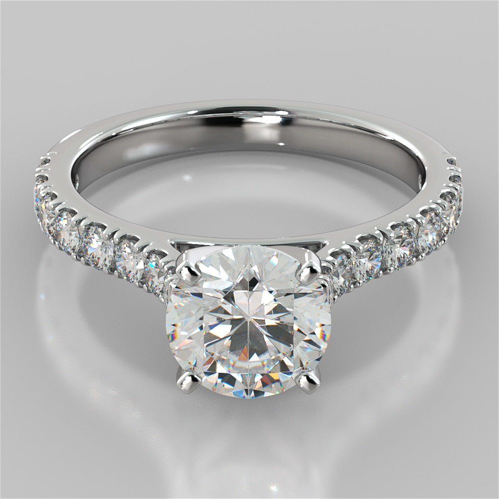 1.5 Round Cut Cathedral Style Engagement Ring With Accents in 14K White Gold