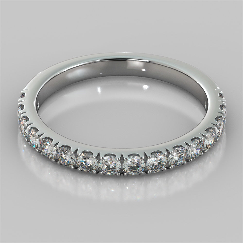 Round Cut Scallop Style Wedding Band With Accents