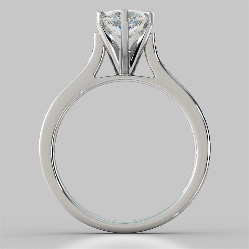 Lab Grown Diamond Marquise Cut Cathedral Style Channel Engagement Ring With Accents