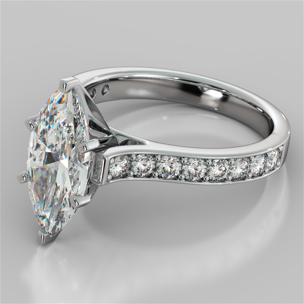 Marquise Cut Cathedral Style Channel Engagement Ring With Accents