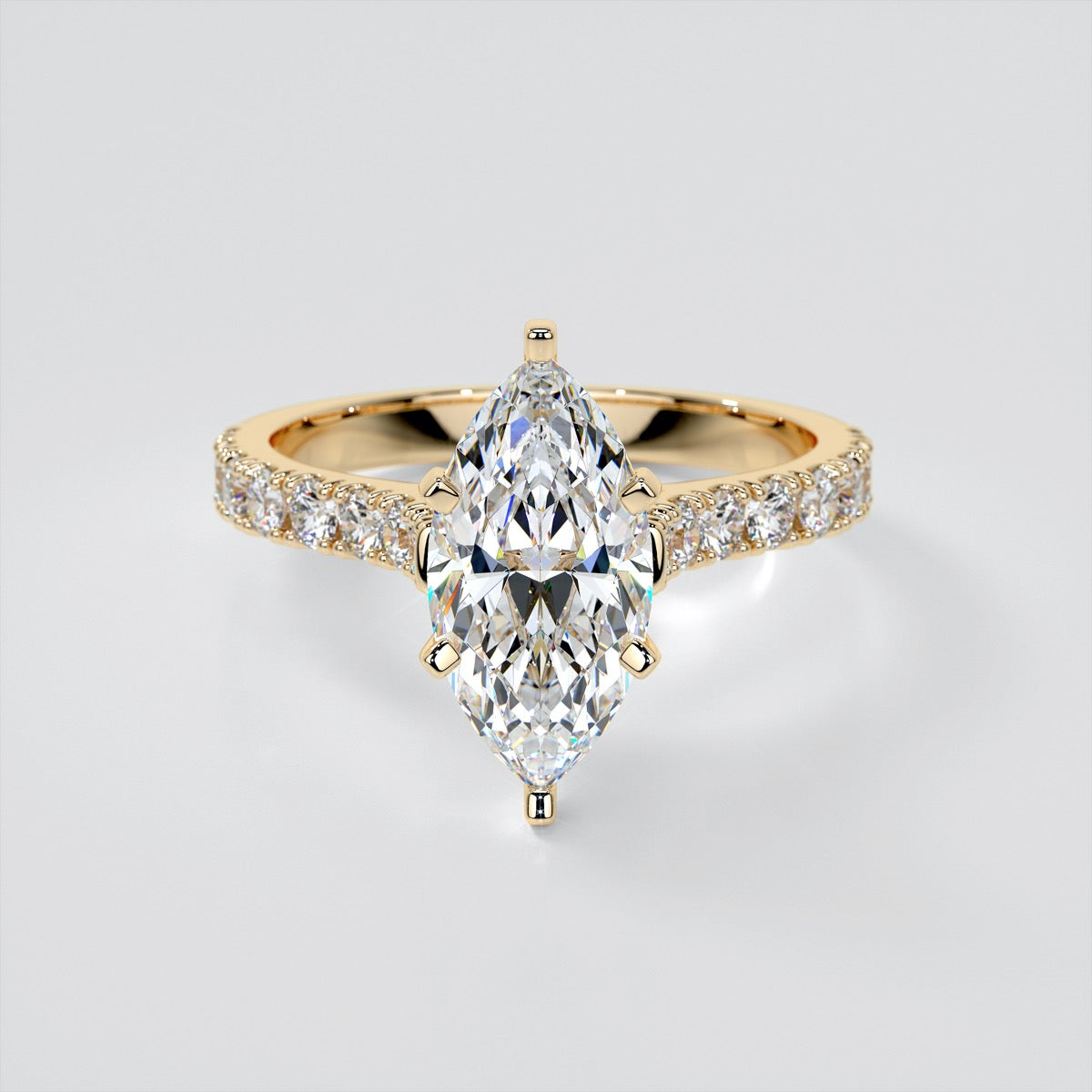 Lab Grown Diamond Marquise Cut Cathedral Scallop Style Engagement Ring With Accents