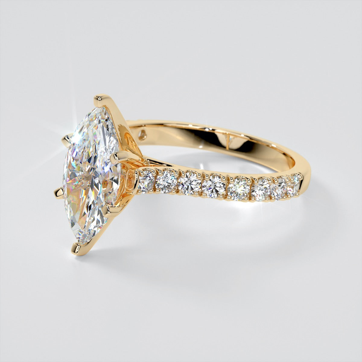 Marquise Cut Cathedral Scallop Style Engagement Ring With Accents