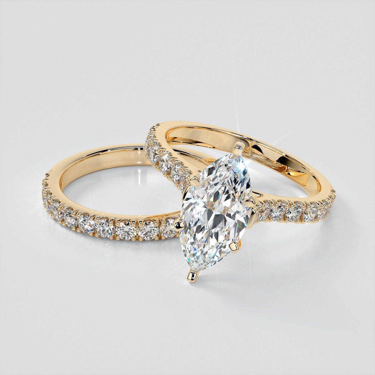 Lab Grown Diamond Marquise Cut Cathedral Scallop Style Engagement Ring With Accents