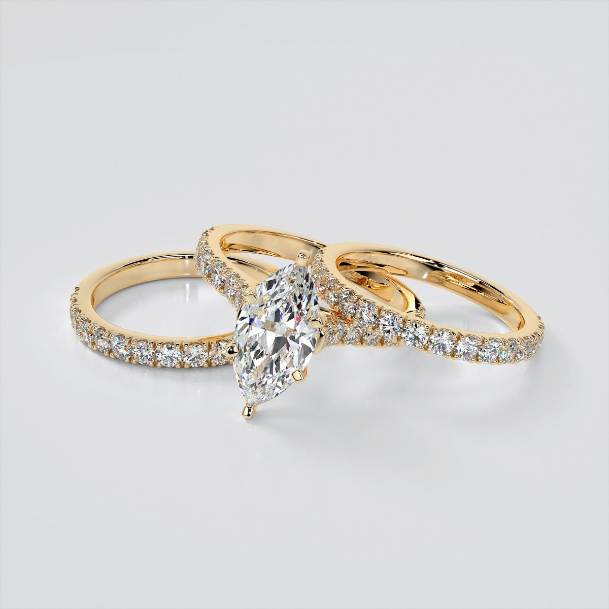 Lab Grown Diamond Marquise Cut Cathedral Scallop Style Engagement Ring With Accents