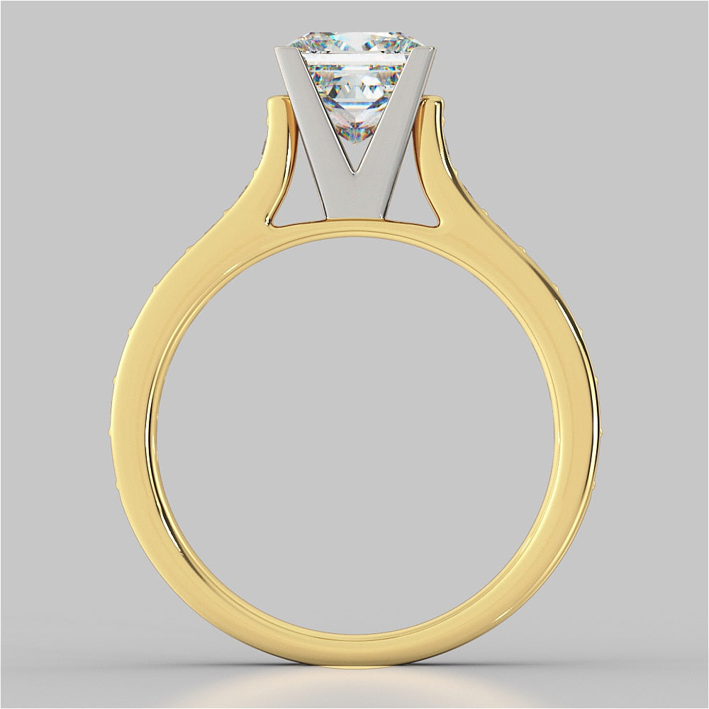 Princess Cut Cathedral Style Channel Engagement Ring With Accents