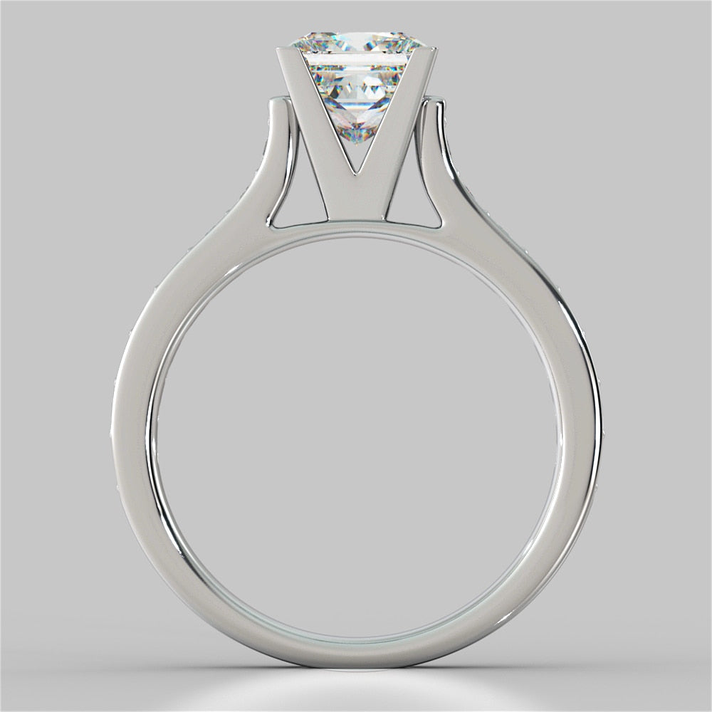 Princess Cut Cathedral Style Channel Engagement Ring With Accents