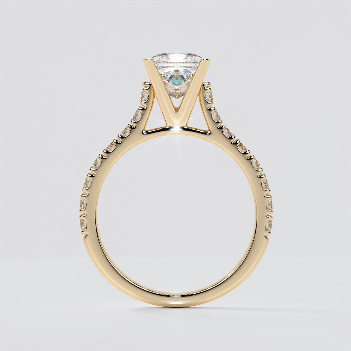 Lab Grown Diamond Princess Cut Cathedral Scallop Style Engagement Ring With Accents
