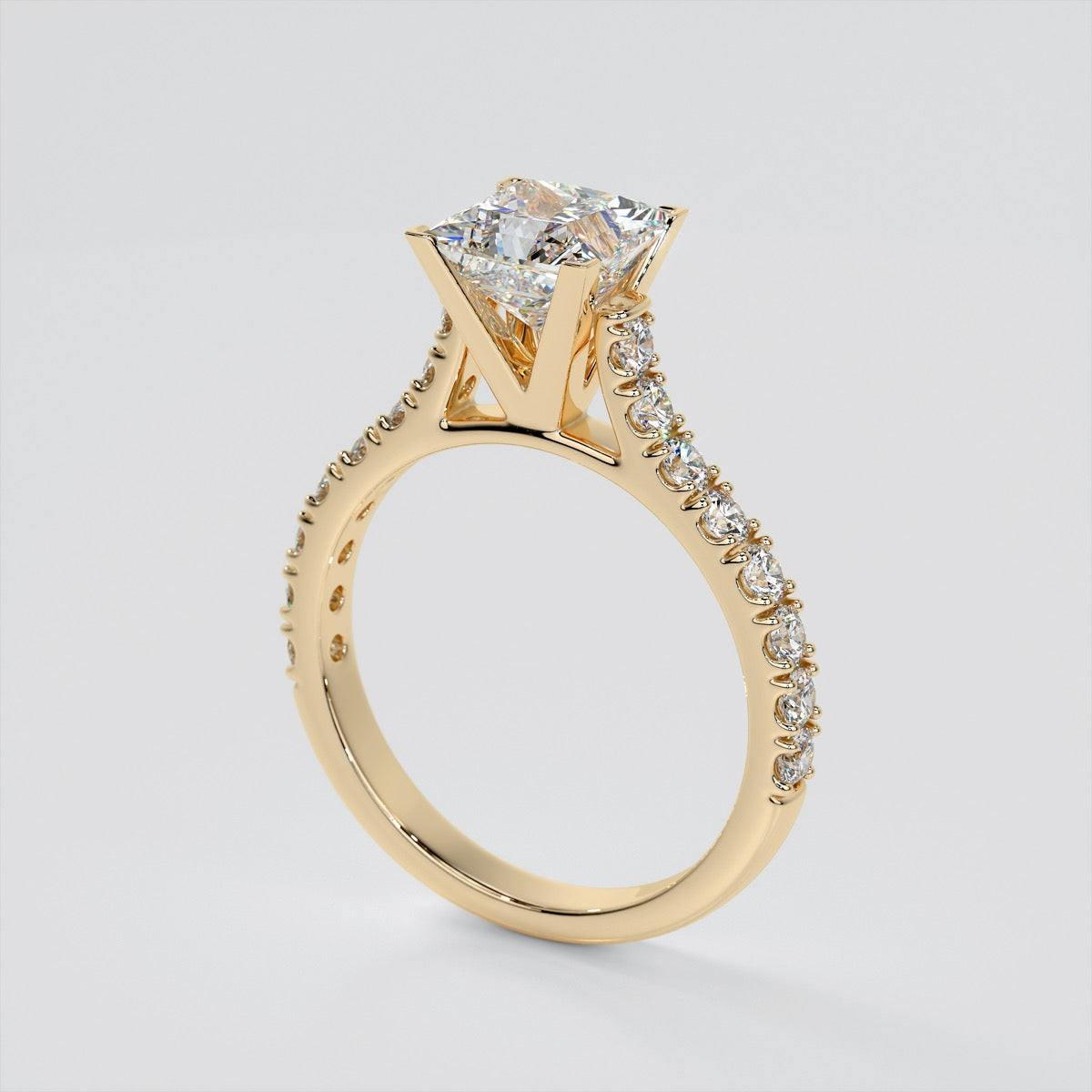 Lab Grown Diamond Princess Cut Cathedral Scallop Style Engagement Ring With Accents