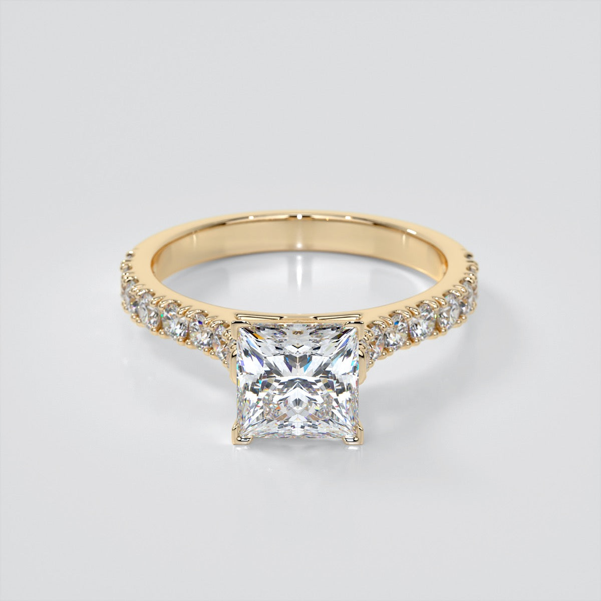 Lab Grown Diamond Princess Cut Cathedral Scallop Style Engagement Ring With Accents