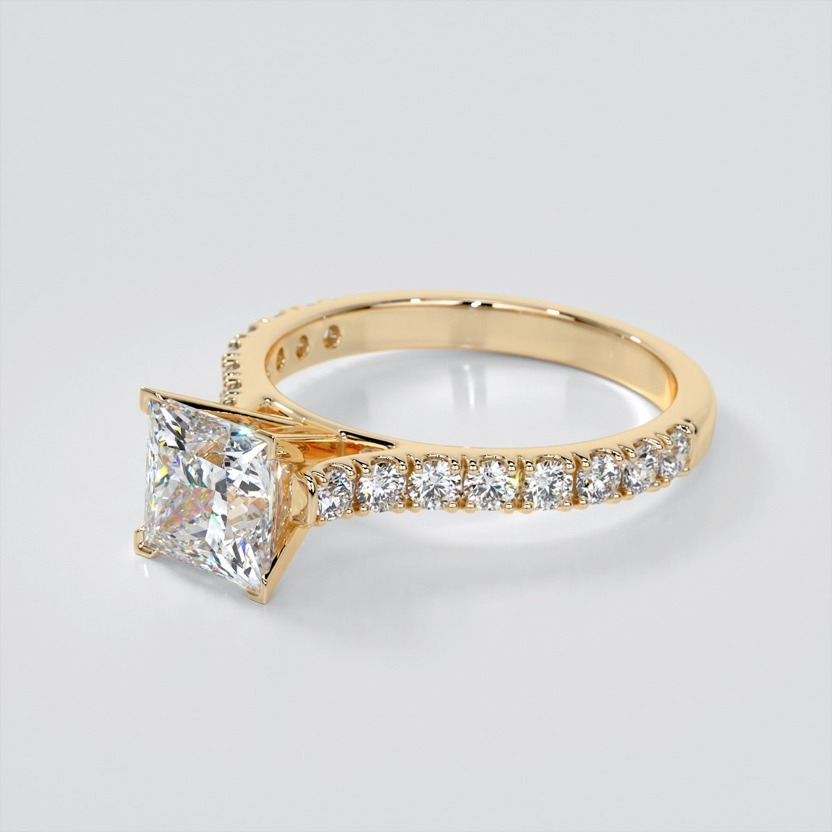 Lab Grown Diamond Princess Cut Cathedral Scallop Style Engagement Ring With Accents