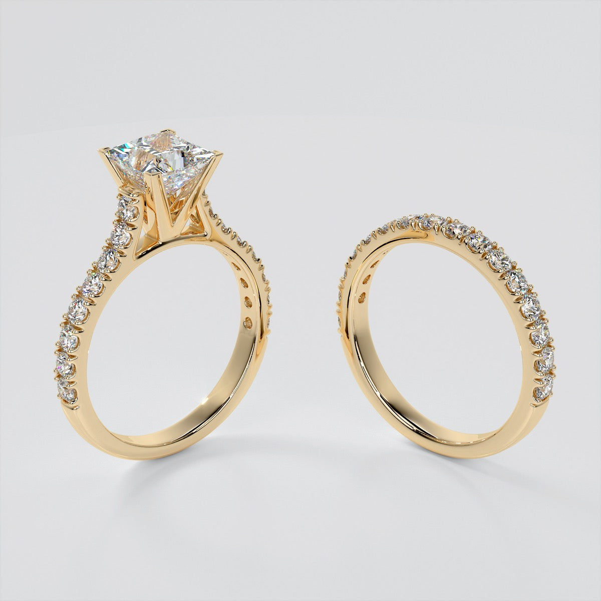 Princess Cut Cathedral Scallop Style Engagement Ring With Accents