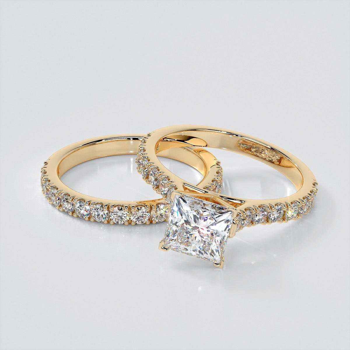 Lab Grown Diamond Princess Cut Cathedral Scallop Style Engagement Ring With Accents