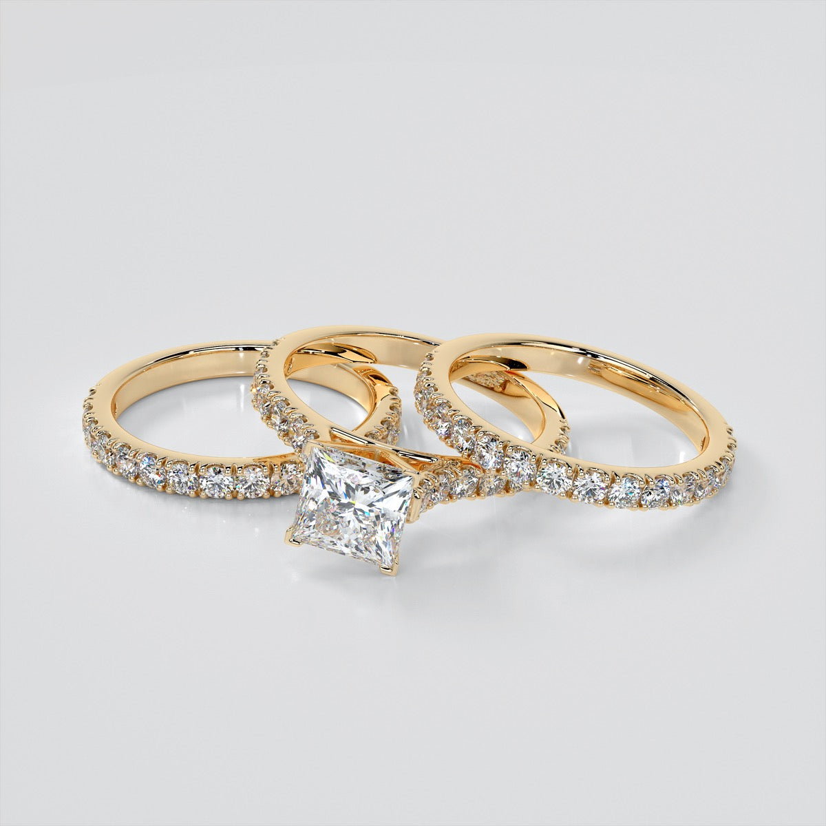 Lab Grown Diamond Princess Cut Cathedral Scallop Style Engagement Ring With Accents
