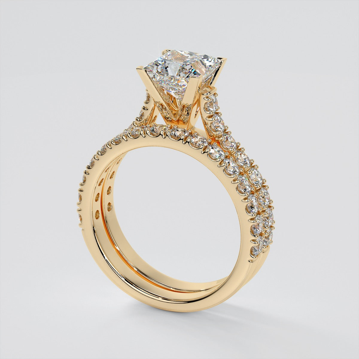Lab Grown Diamond Princess Cut Cathedral Scallop Style Engagement Ring With Accents