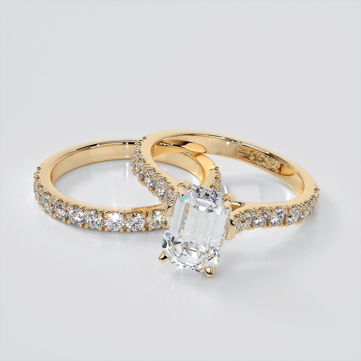 Lab Grown Diamond Emerald Cut Cathedral Scallop Style Engagement Ring With Accents