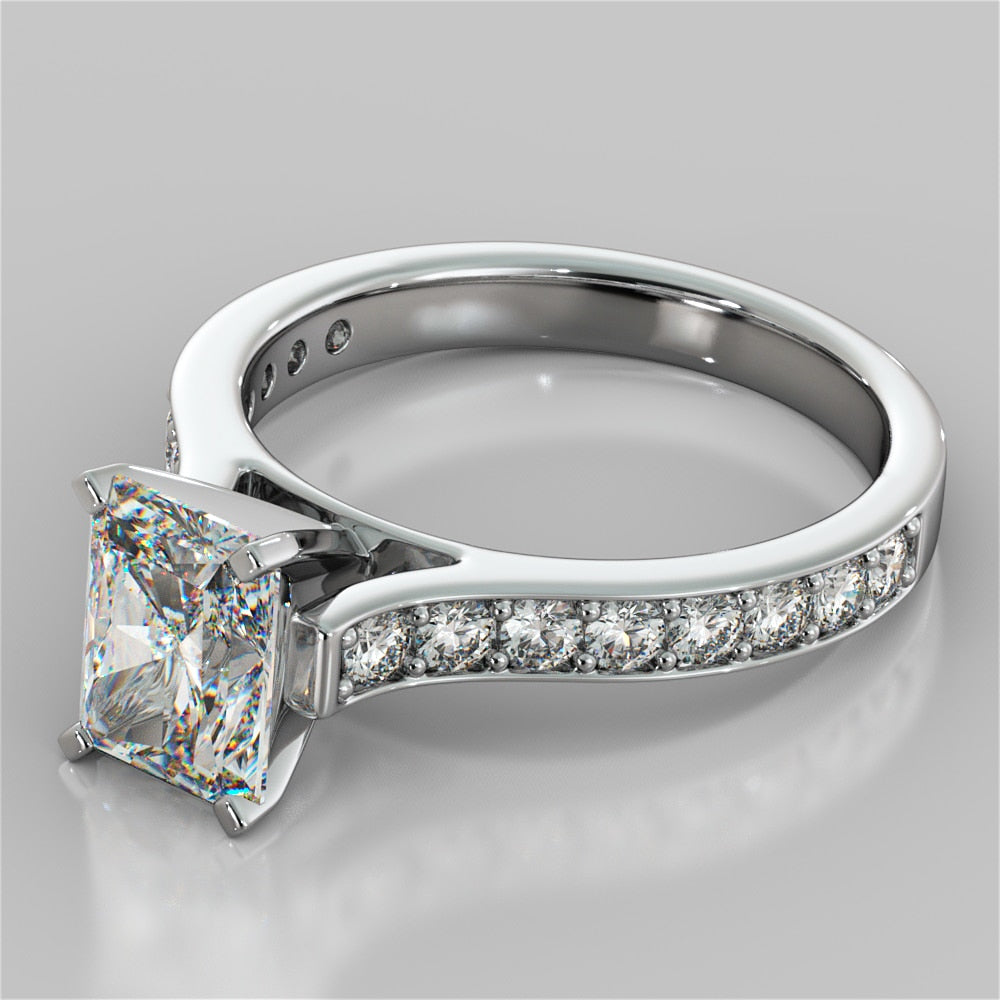 Lab Grown Diamond Radiant Cut Cathedral Style Channel-set Engagement Ring With Accents