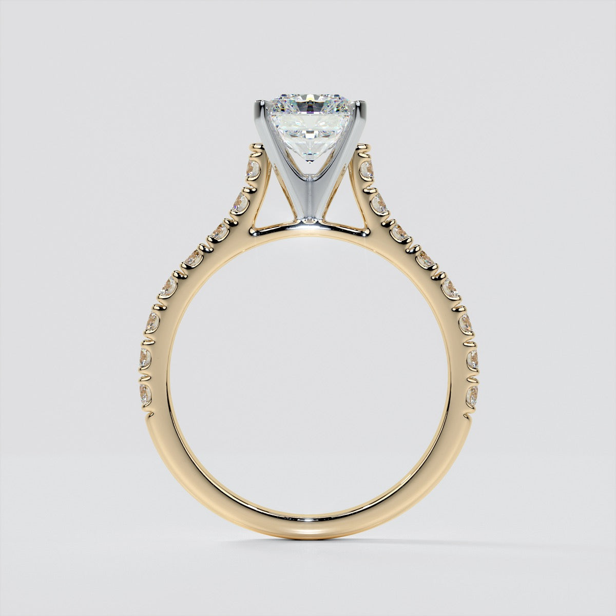 Lab Grown Diamond Radiant Cut Cathedral Scallop Style Engagement Ring With Accents