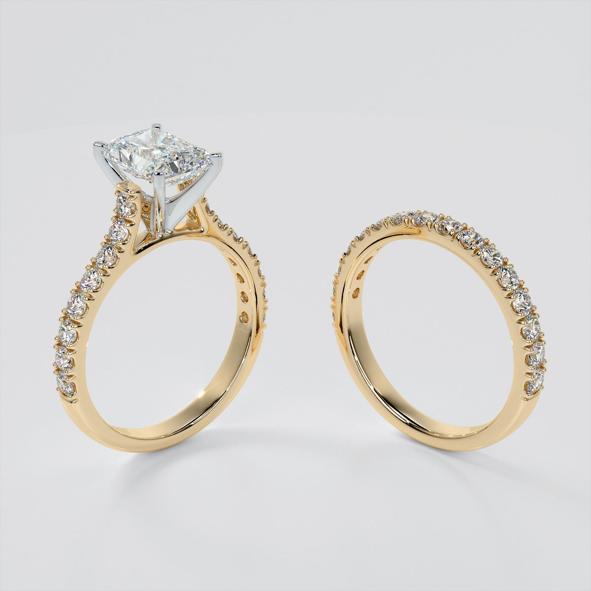 Lab Grown Diamond Radiant Cut Cathedral Scallop Style Engagement Ring With Accents