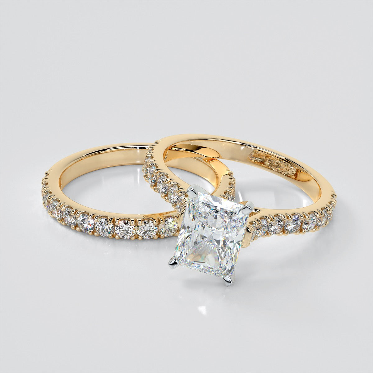 Lab Grown Diamond Radiant Cut Cathedral Scallop Style Engagement Ring With Accents