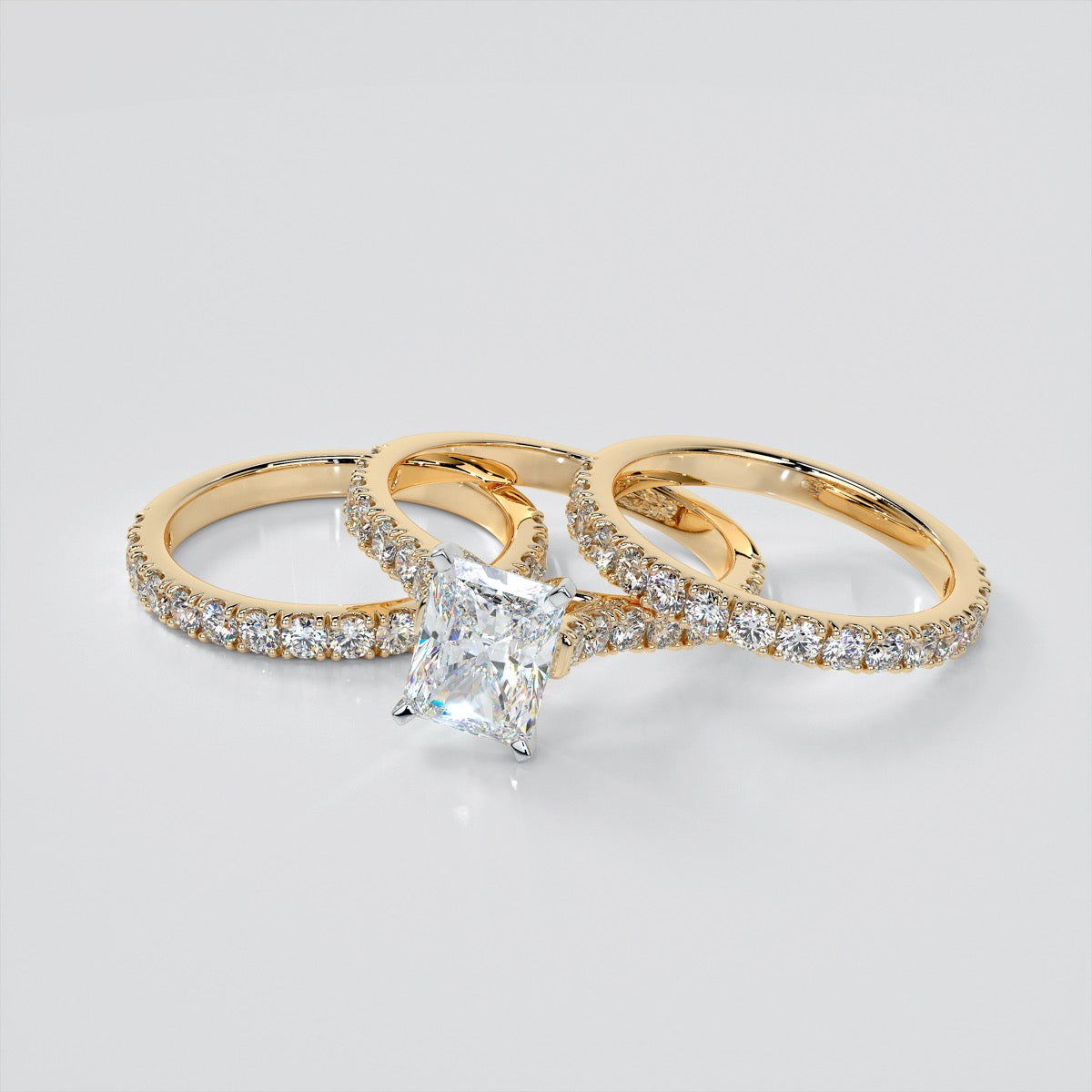 Radiant Cut Cathedral Scallop Style Engagement Ring With Accents