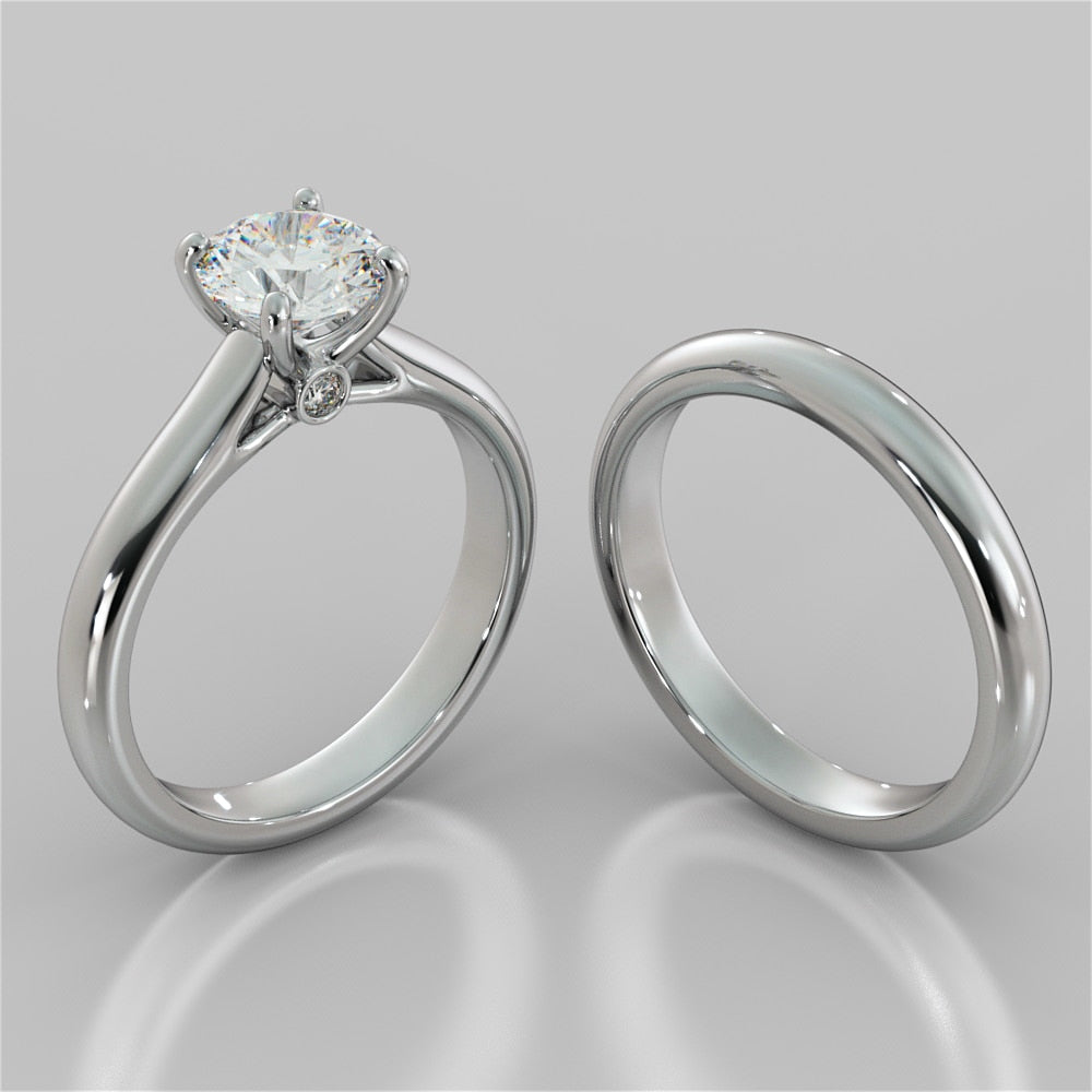 Lab grown Diamond Round Cut Cathedral Engagement Ring With Accents