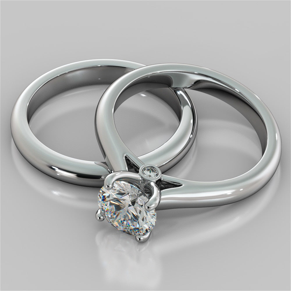 Round Cut Accented Cathedral Wedding Set With 2 Matching Bands