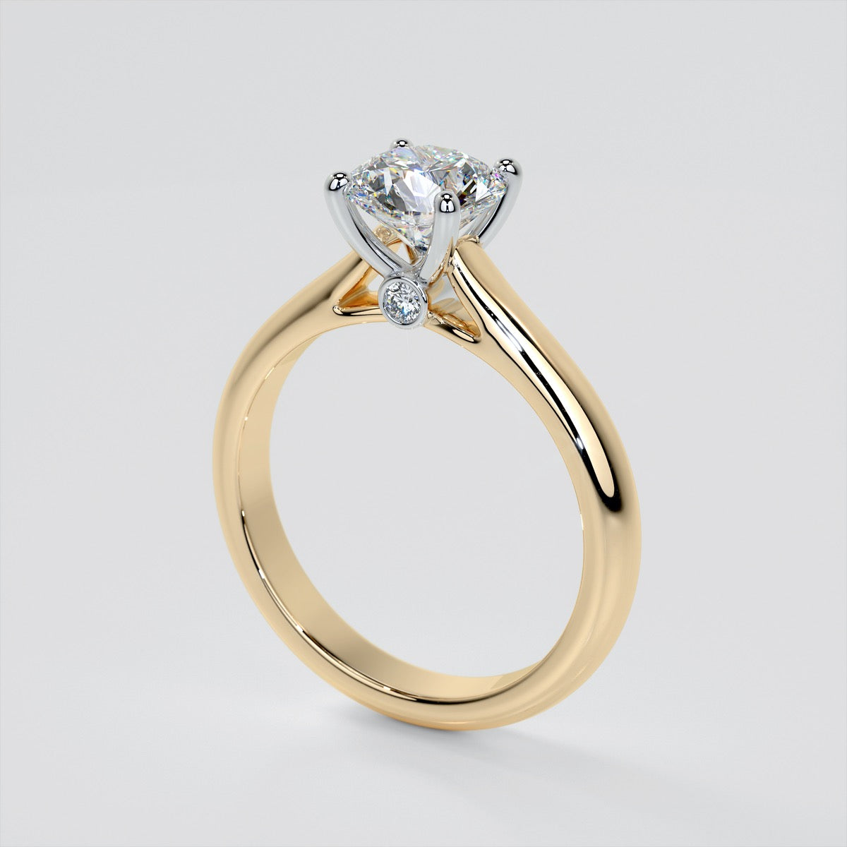 Round Cut Cathedral Engagement Ring With Accents