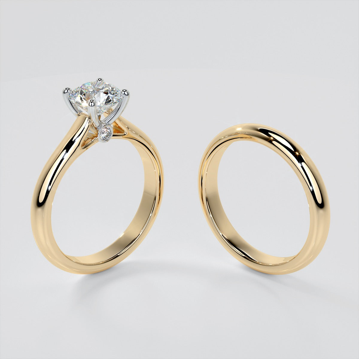 Lab grown Diamond Round Cut Cathedral Engagement Ring With Accents
