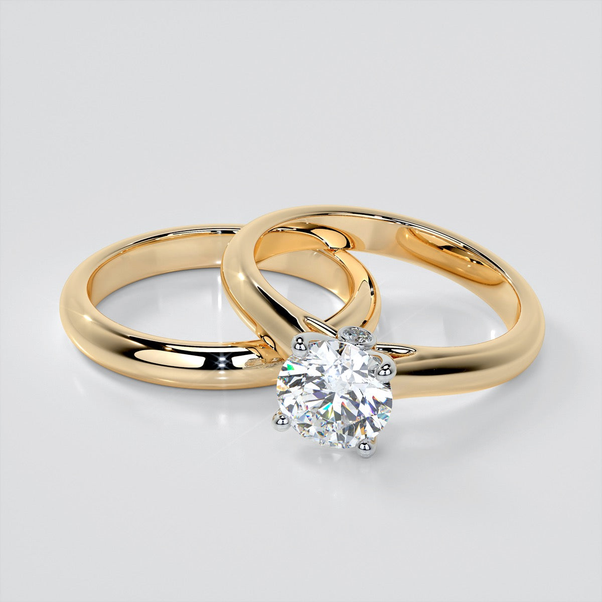 Lab grown Diamond Round Cut Cathedral Engagement Ring With Accents