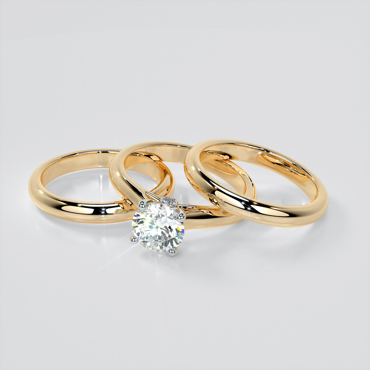 Round Cut Accented Cathedral Wedding Set With 2 Matching Bands