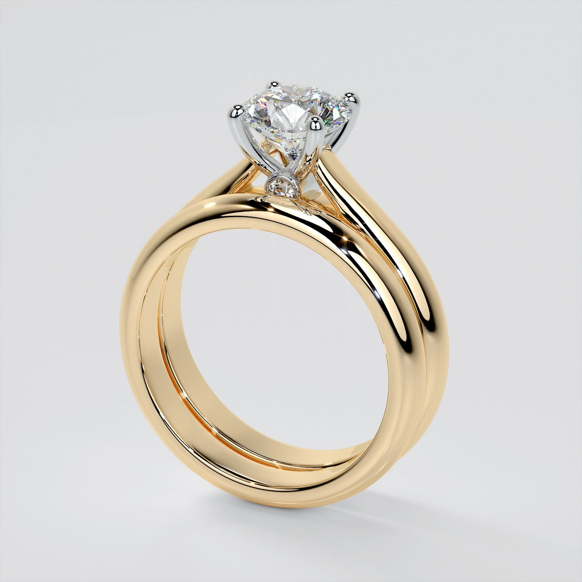 Lab grown Diamond Round Cut Cathedral Engagement Ring With Accents