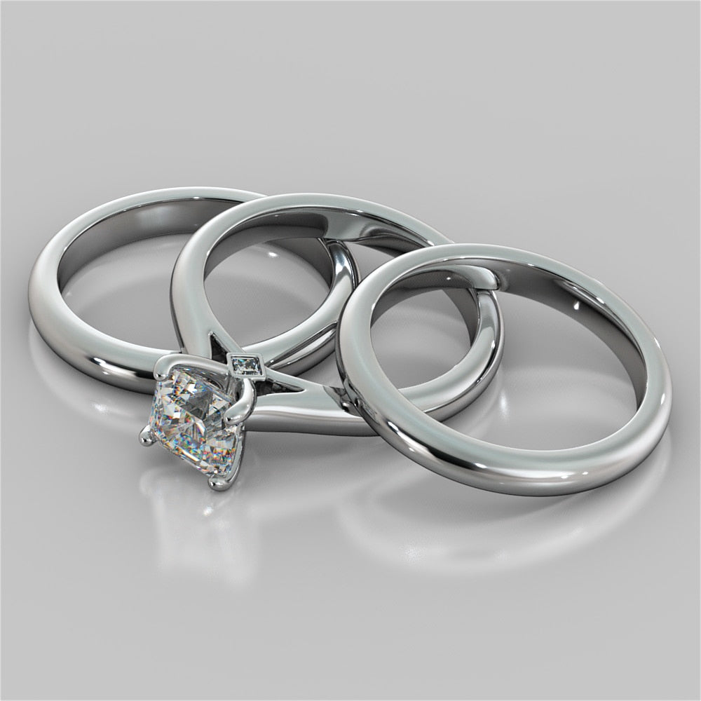 Asscher Cut Cathedral Wedding Set With 2 Matching Bands