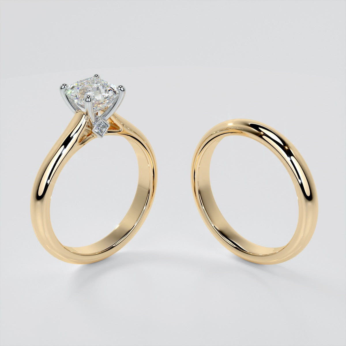 Asscher Cut Cathedral Wedding Set With 2 Matching Bands