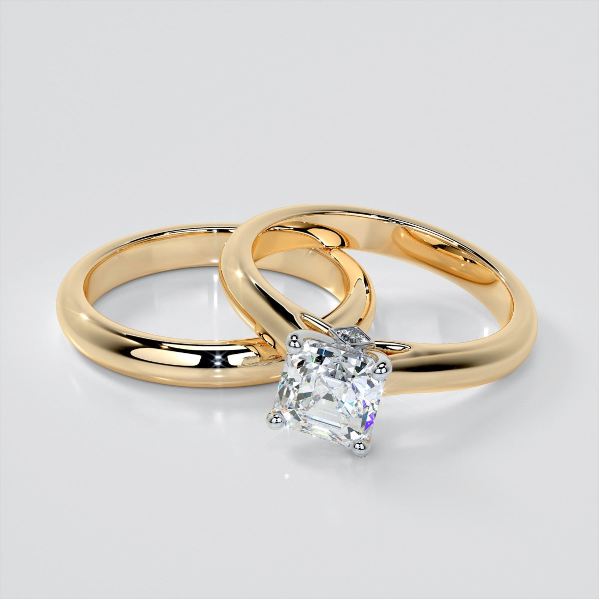 Asscher Cut Cathedral Wedding Set With 2 Matching Bands