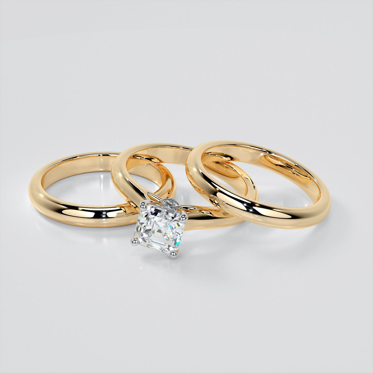 Asscher Cut Cathedral Wedding Set With 2 Matching Bands