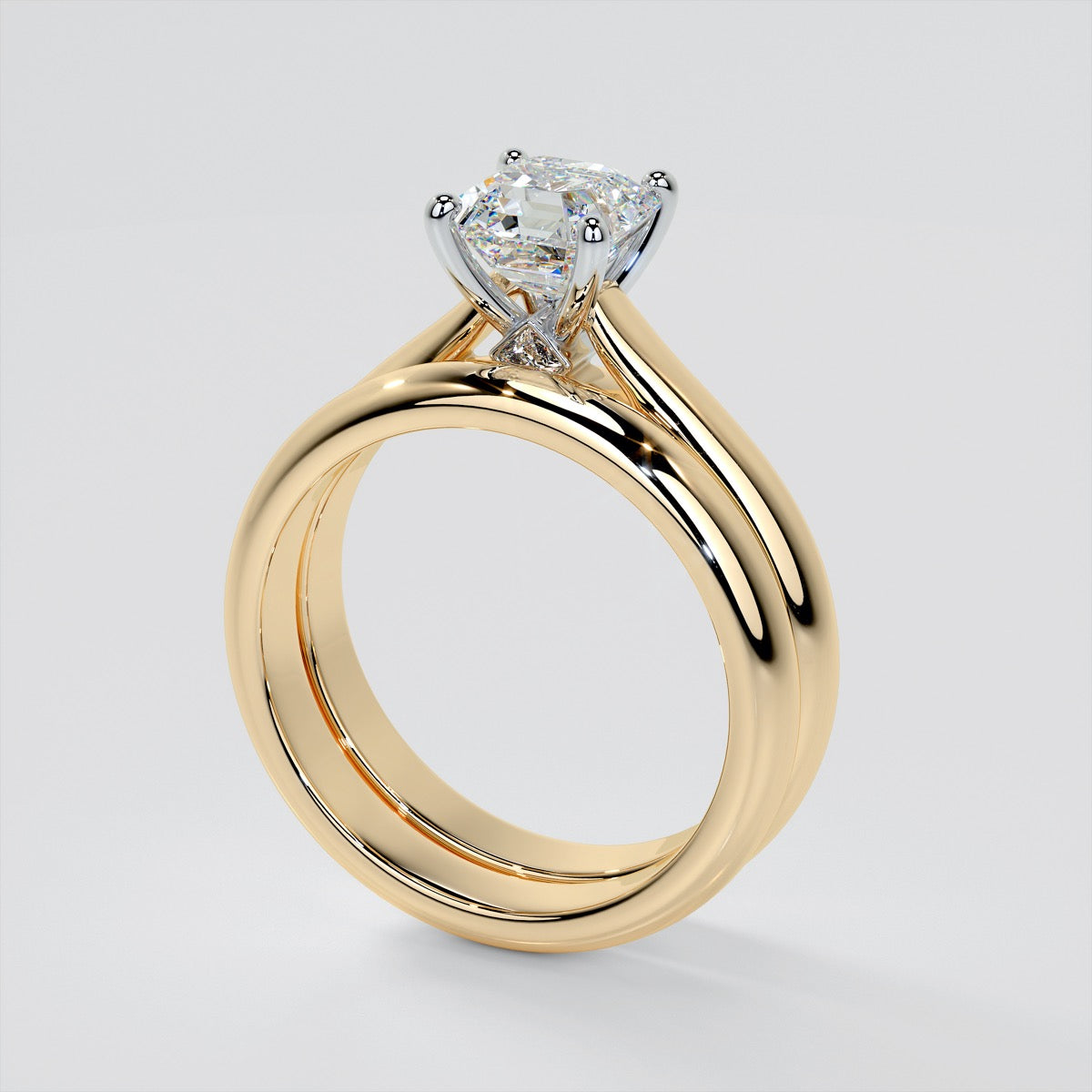 Asscher Cut Cathedral Wedding Set With 2 Matching Bands