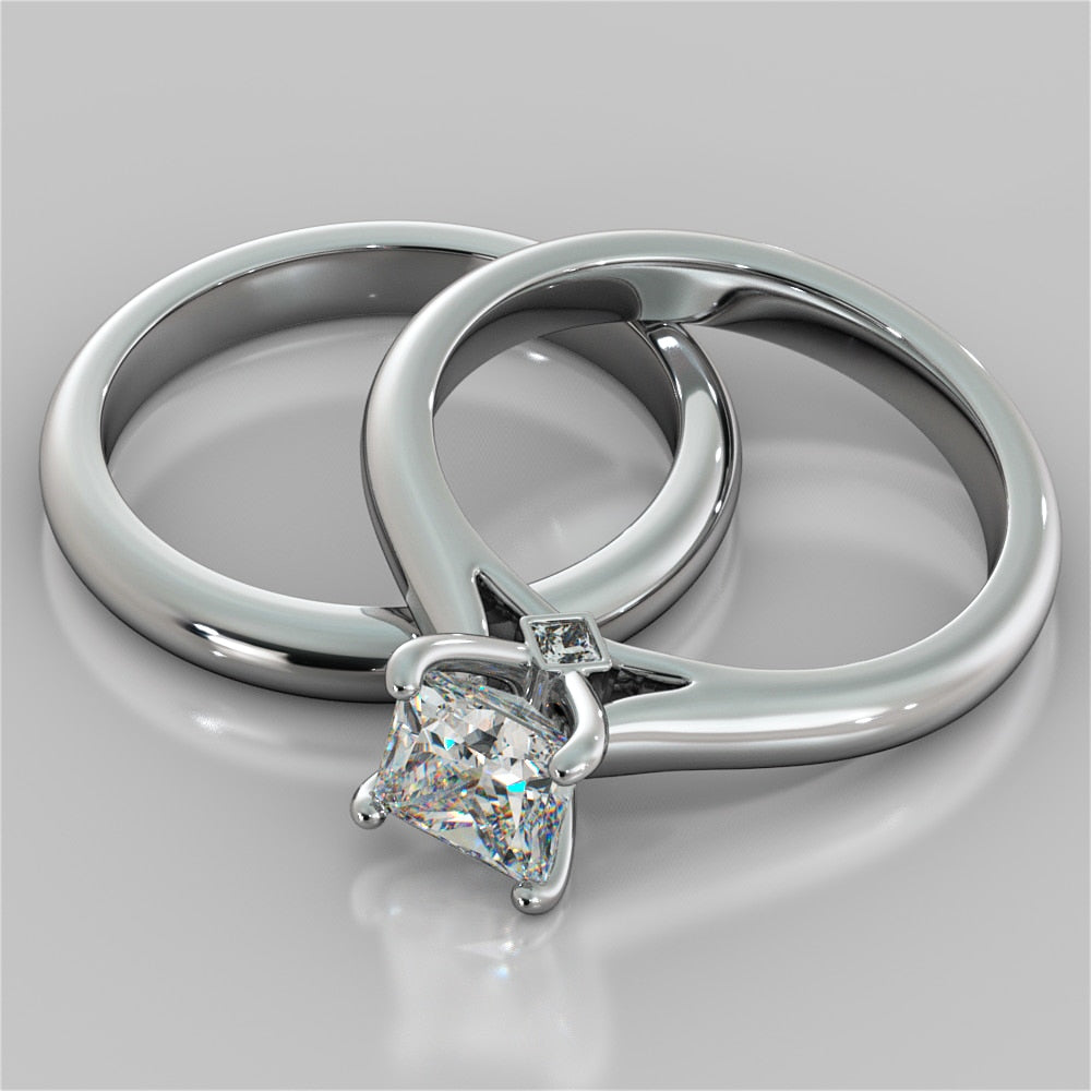 Princess Cut Cathedral Wedding Set With Accents