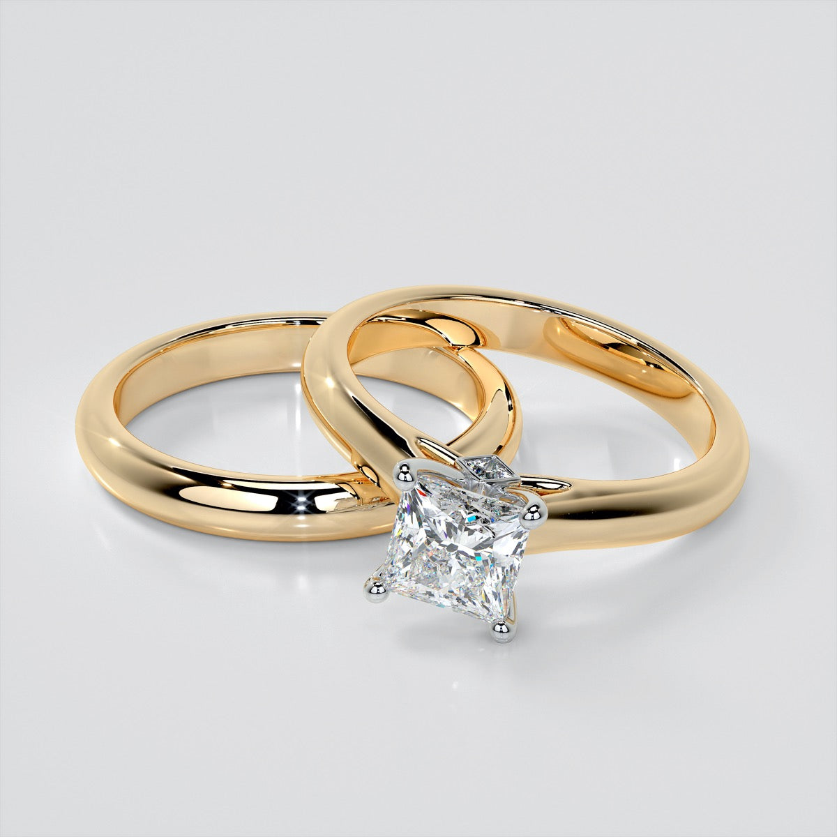 Princess Cut Cathedral Wedding Set With 2 Matching Bands